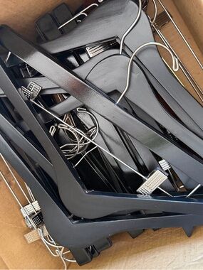 Black Wooden Clothes Hangers with Metal Clips - Set